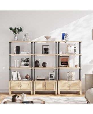 4 Tier Wood Bookshelf with Door and Storage Cabinet