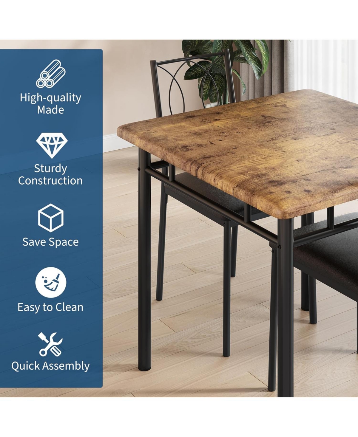 gaomon Dining Table Set for 2, Small Kitchen Table with Upholstered Chairs, Farmhouse Wood Dining Table Chairs for Kitchen Room, Small Spaces