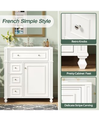 Bathroom Vanity Cabinet with Ceramic Sink Basin, 30 Inch, Storage Cabinet with Soft Close Doors and Door Organizer