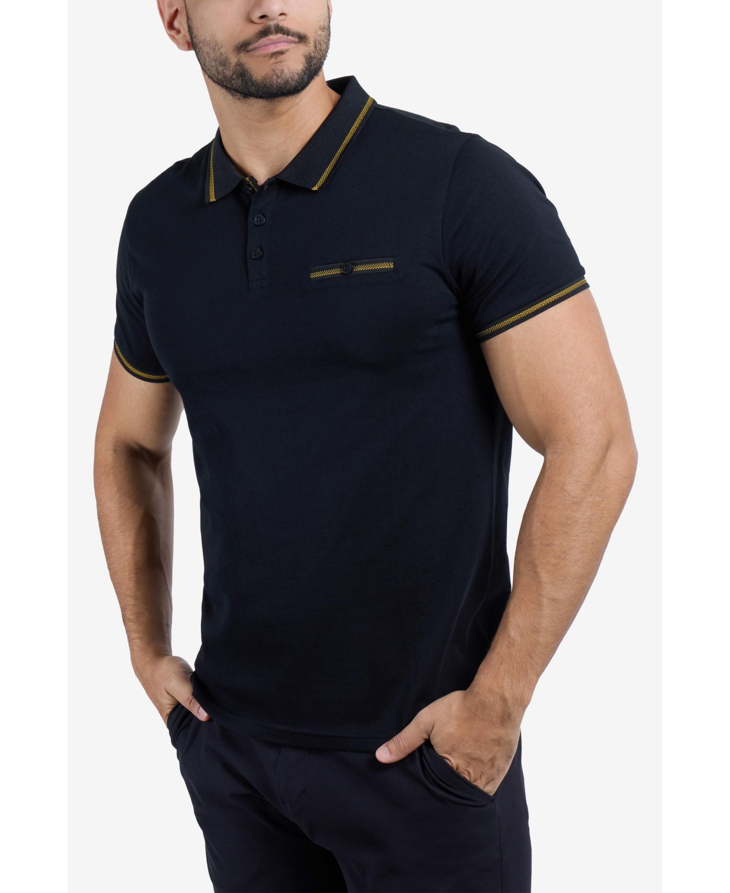 CULTURA Men's Short Sleeves Cotton Polo With Jaquard Rib And Chest Rib Pocket