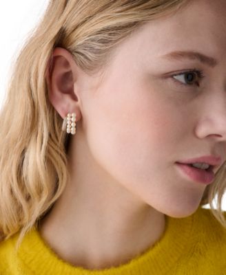 Cubic Zirconia & Imitation Pearl Girlie Pearlie Stacked Huggie Earrings