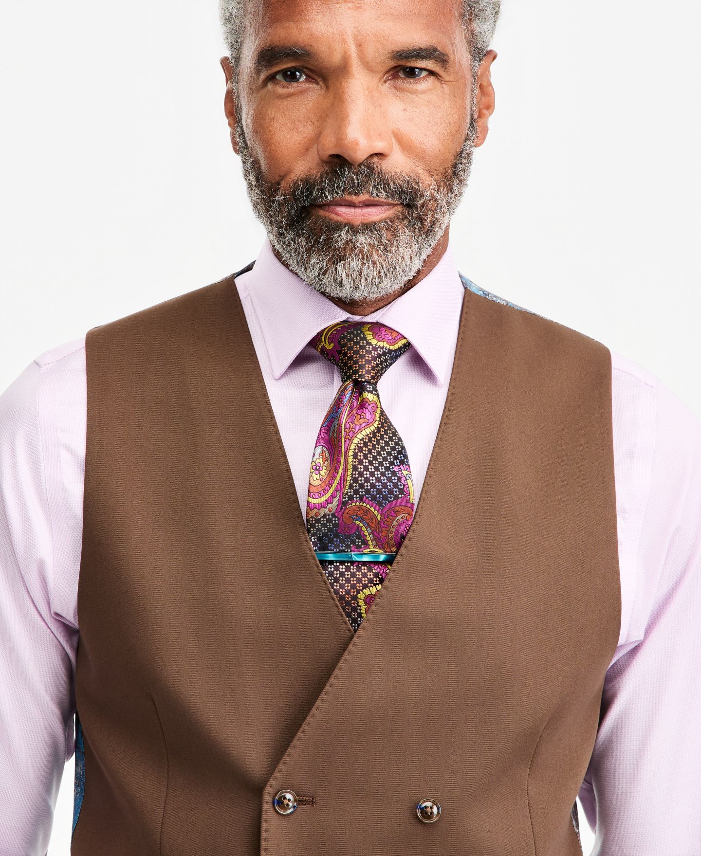 Мужской жилет Tayion Collection Classic-Fit Medium Brown Suit Separate Double-Breasted Vest, цвет: Коричневый — фото 3