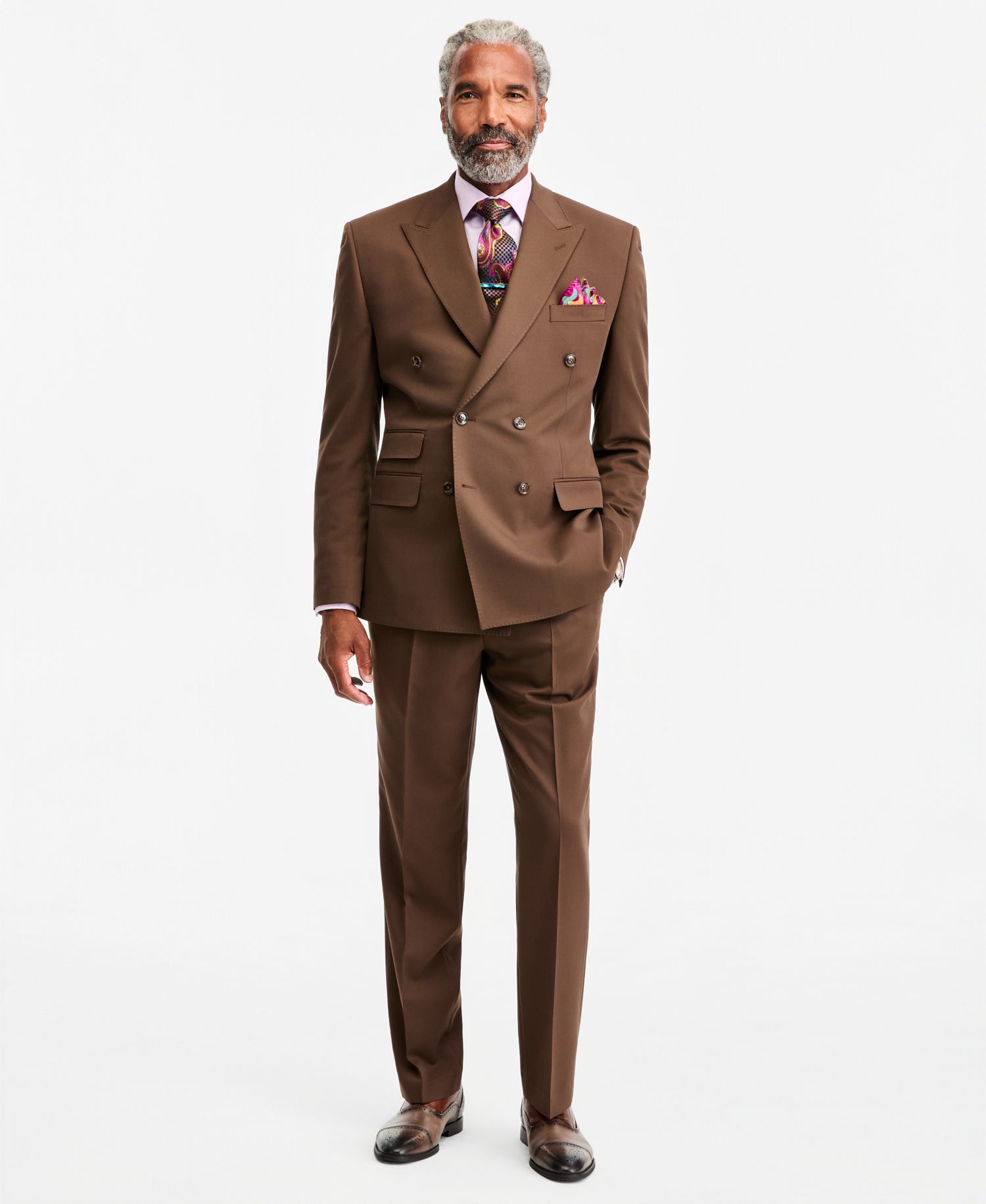 Men's Classic-Fit Medium Brown Suit Separate Double-Breasted Vest