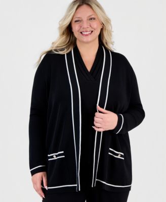 Plus Size Malibu Contrast-Trim Open-Front Cardigan
