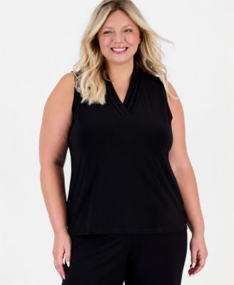 Plus Size Sleeveless Pleated V-Neck Top