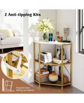 Corner Printer Stand with Power Outlet 3-Tier Storage Rack with Adjustable Shelf