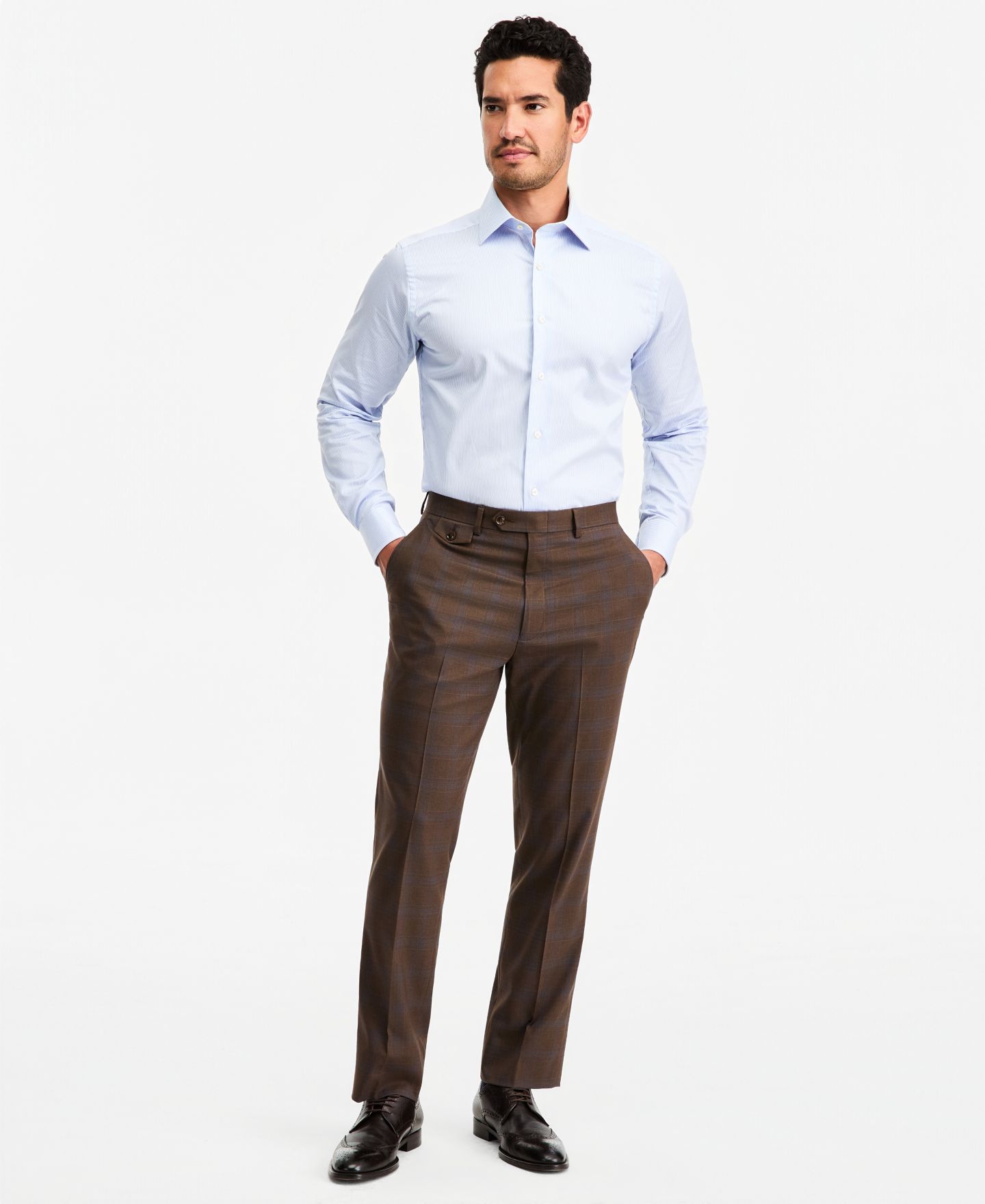 Мужские брюки Tayion Collection Classic-Fit Brown Plaid Suit Separate, цвет: Коричневый — фото 1