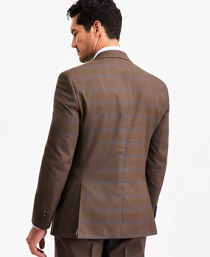 Men's Classic-Fit Brown Plaid Suit Separate Jacket - thumbnail 4