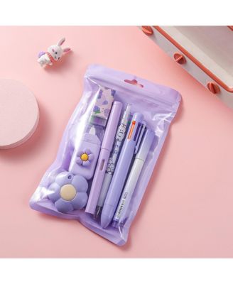 7-In-1 Stationery Set with Gel Pen, Highlighter, Ballpoint Pen, Pencil, Eraser, Knife and Correction Tape, Children Back To School