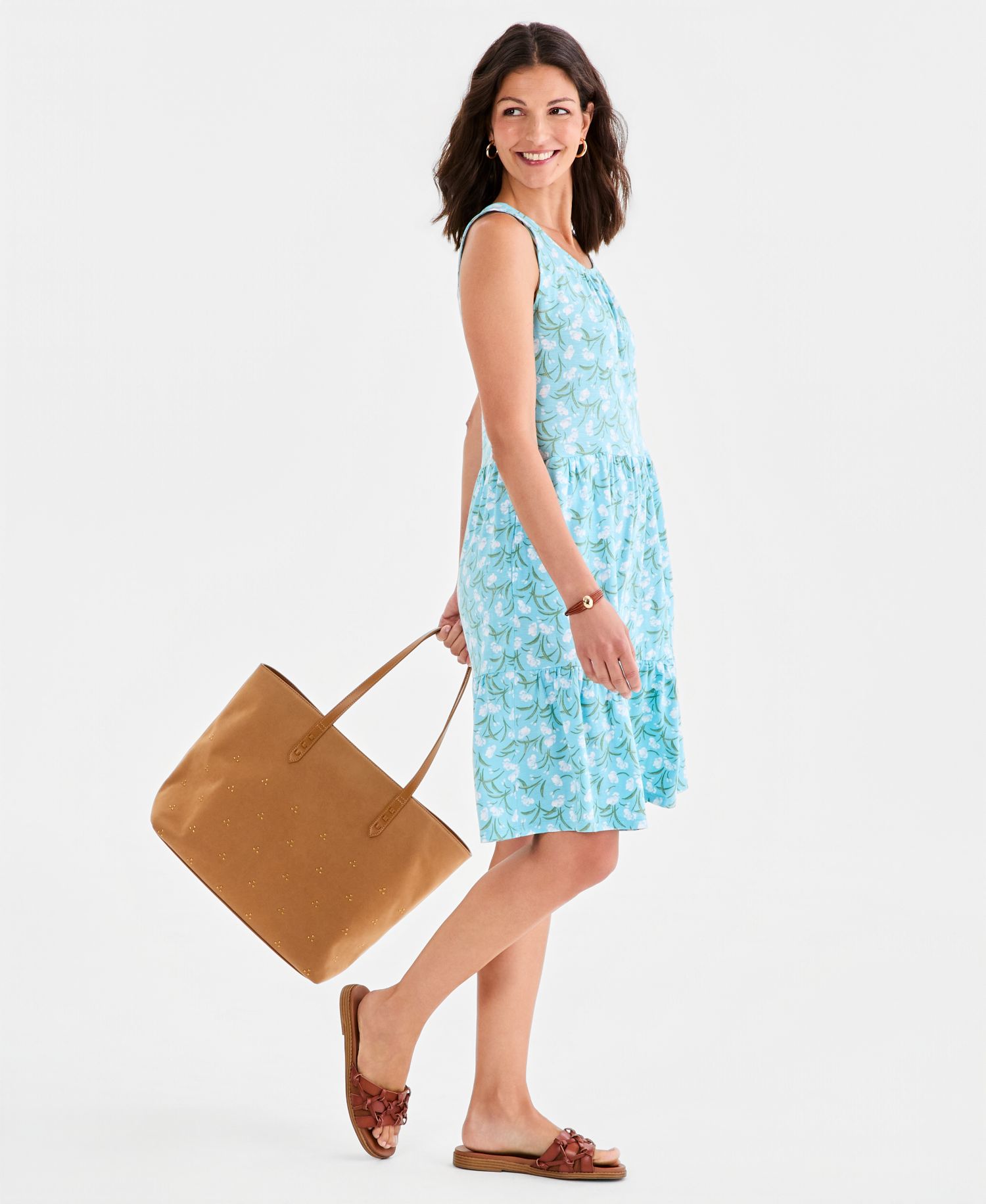 Petite Printed Round-Neck Tiered Tank Dress