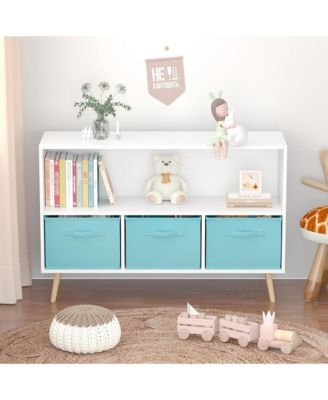 Kids Bookcase and Bookshelf, Toy Storage Cabinet Organizer with 3 Collapsible Fabric Drawers for Playroom, Living Room