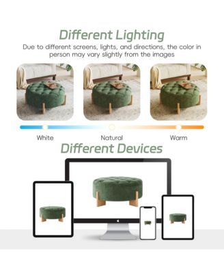 32" Round Tufted Ottoman - Modern Coffee Table with Solid Wood Legs, Tufted Buttons and Piping Lines, Center Table for Living Room