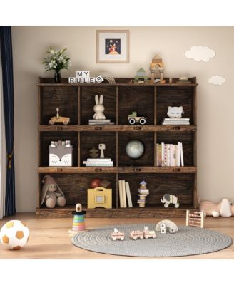 3-Tier Open Wood Bookshelf, 10 Cube Storage Organizer Display Cabinet, Freestanding Bookcase for Living Room, Home Office