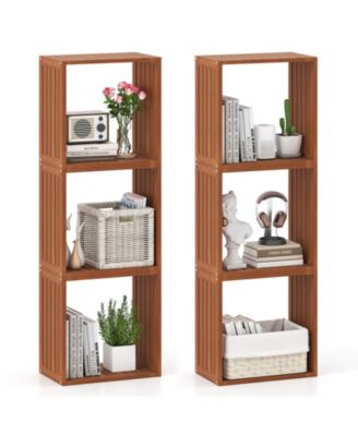 3 Cube Stacking Wood Bookcase Open Slatted Storage Organizer