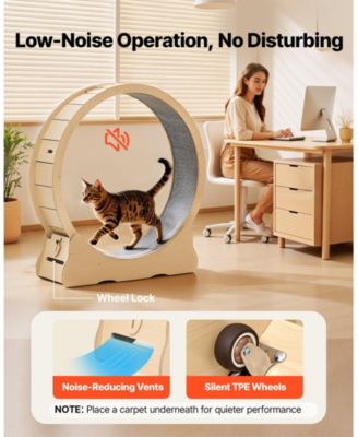 48" Wooden Cat Exercise Wheel with Carpeted Runway and Locking Mechanism