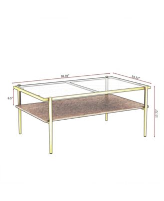 Rectangle 2 Tier Coffee Table, Center Table with Tempered Glass Top and Wood Storage Shelf for Living Room and Small Space