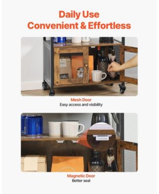 24 Inch Farmhouse Coffee Bar Cabinet with Wheels and Mesh Door