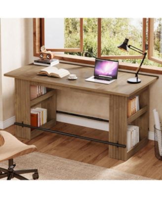 63-Inch Bar Table, Home Bar Units with Footrest & Storage Shelves, Counter Height Pub Dining Table