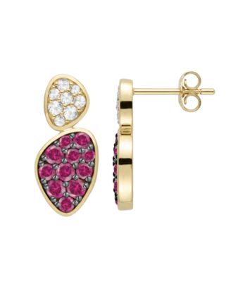 Lab Grown Ruby (1 ct. t.w.) & Lab Grown White Sapphire (1/3 ct. t.w.) Earrings in 14k Gold Over Sterling Silver (Also Available in Emerald & Sapphire)