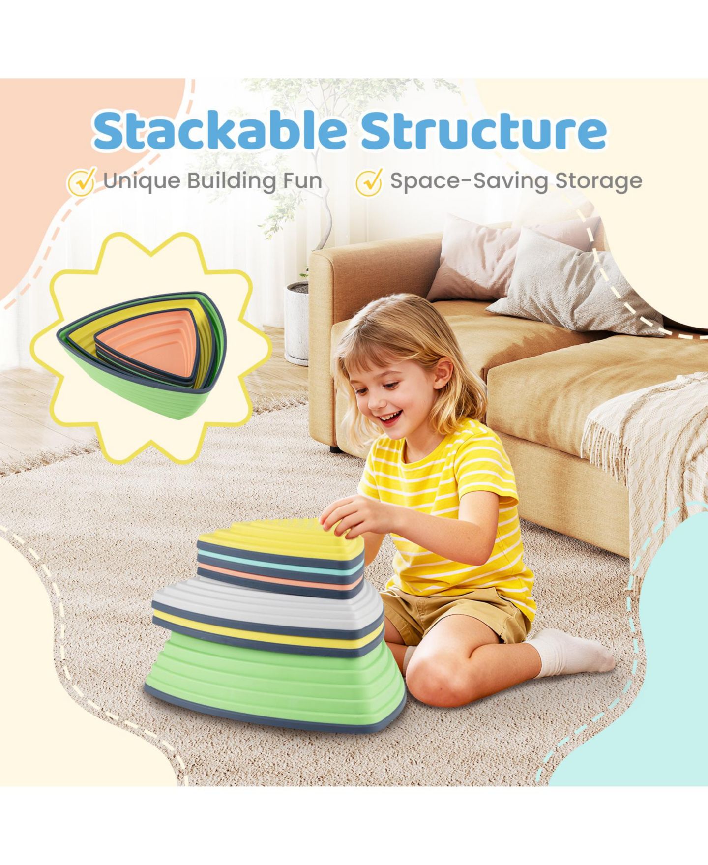 Детские игрушки Slickblue Balance Stones Non-Slip Stepping Stones, Set of 6, от 3 лет, цвет: Разноцветный — фото 7