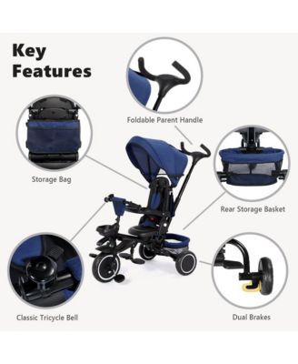 8-in-1 Folding Kids Tricycle Stroller with Adjustable Push Handle, Convertible Toddler Trike, Pink