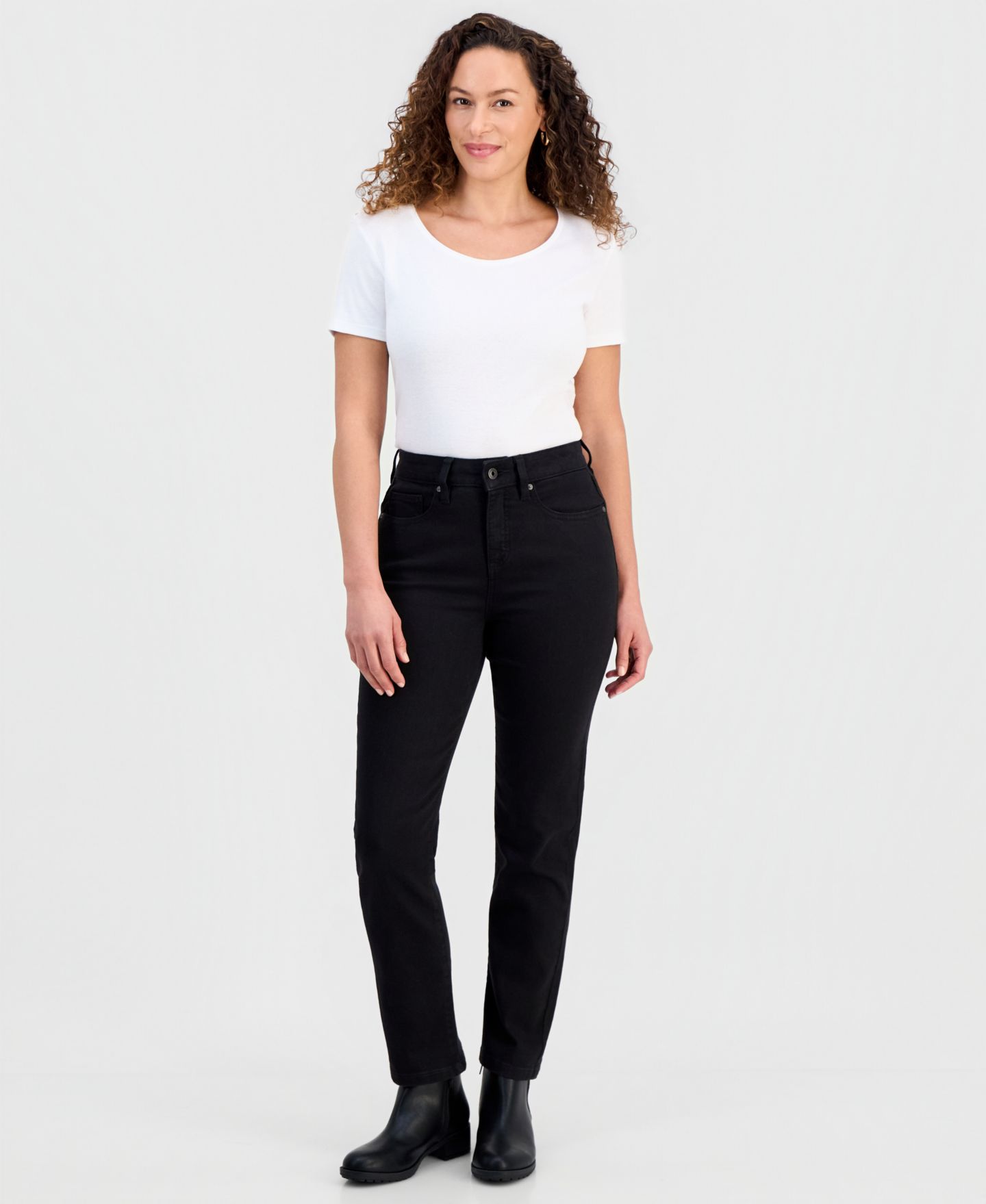Женские джинсы Style & Co Petite High-Rise Natural Straight-Leg Jeans, Petite & Petite Short, цвет: Глубокий чёрный — фото 1