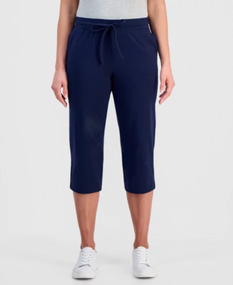 Petite Solid-Knit Mid-Rise Capri Pants - Industrial Blue