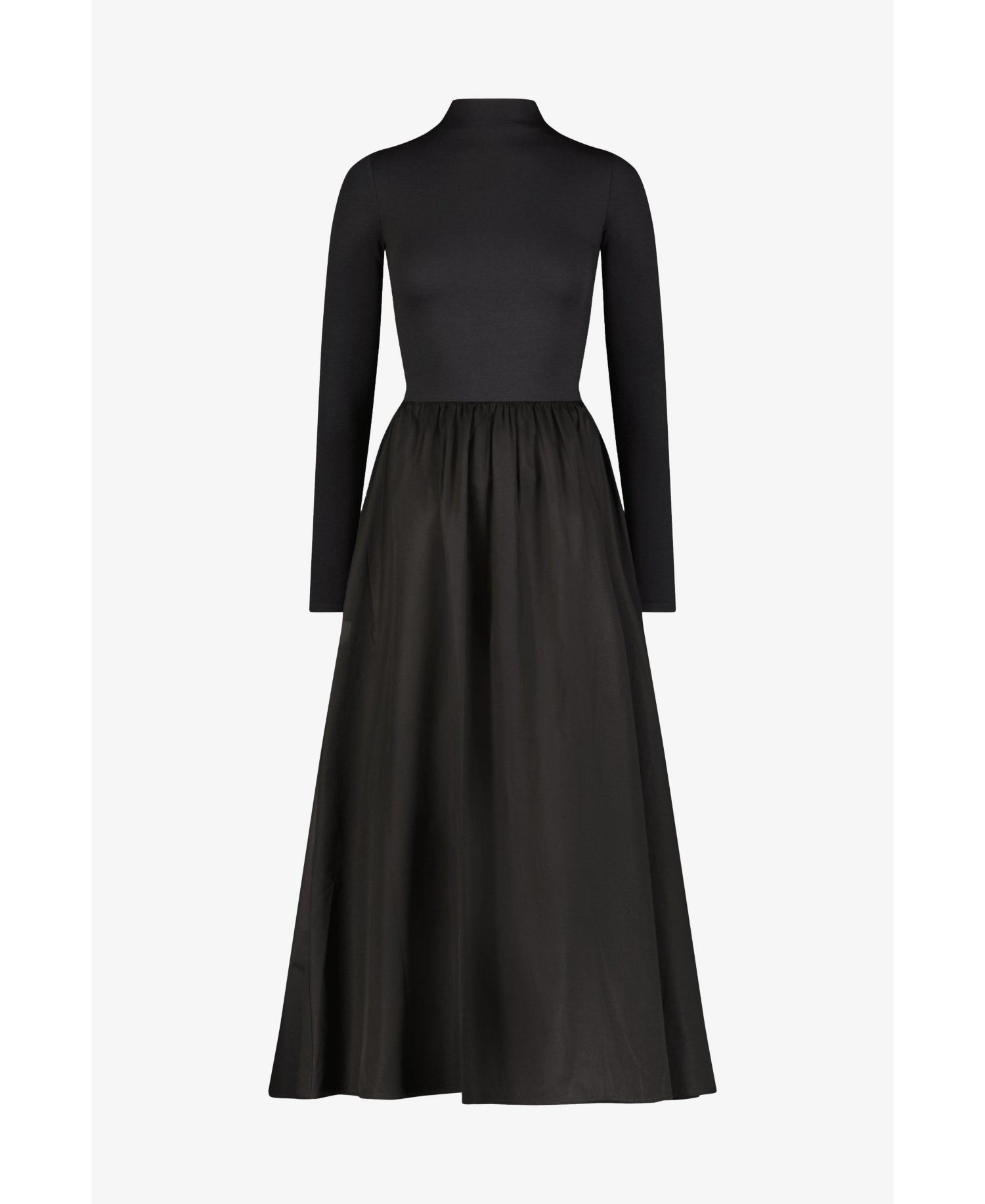 Women's Fillmore Mock-Neck Long-Sleeve Midi Dress with Cotton Skirt and Pockets