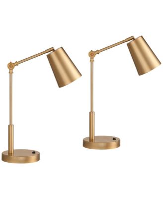 Sully 23 1/2 High Small Industrial Desk Lamps Set of 2 Double USB Ports Adjustable Gold Brass Finish Metal Charging