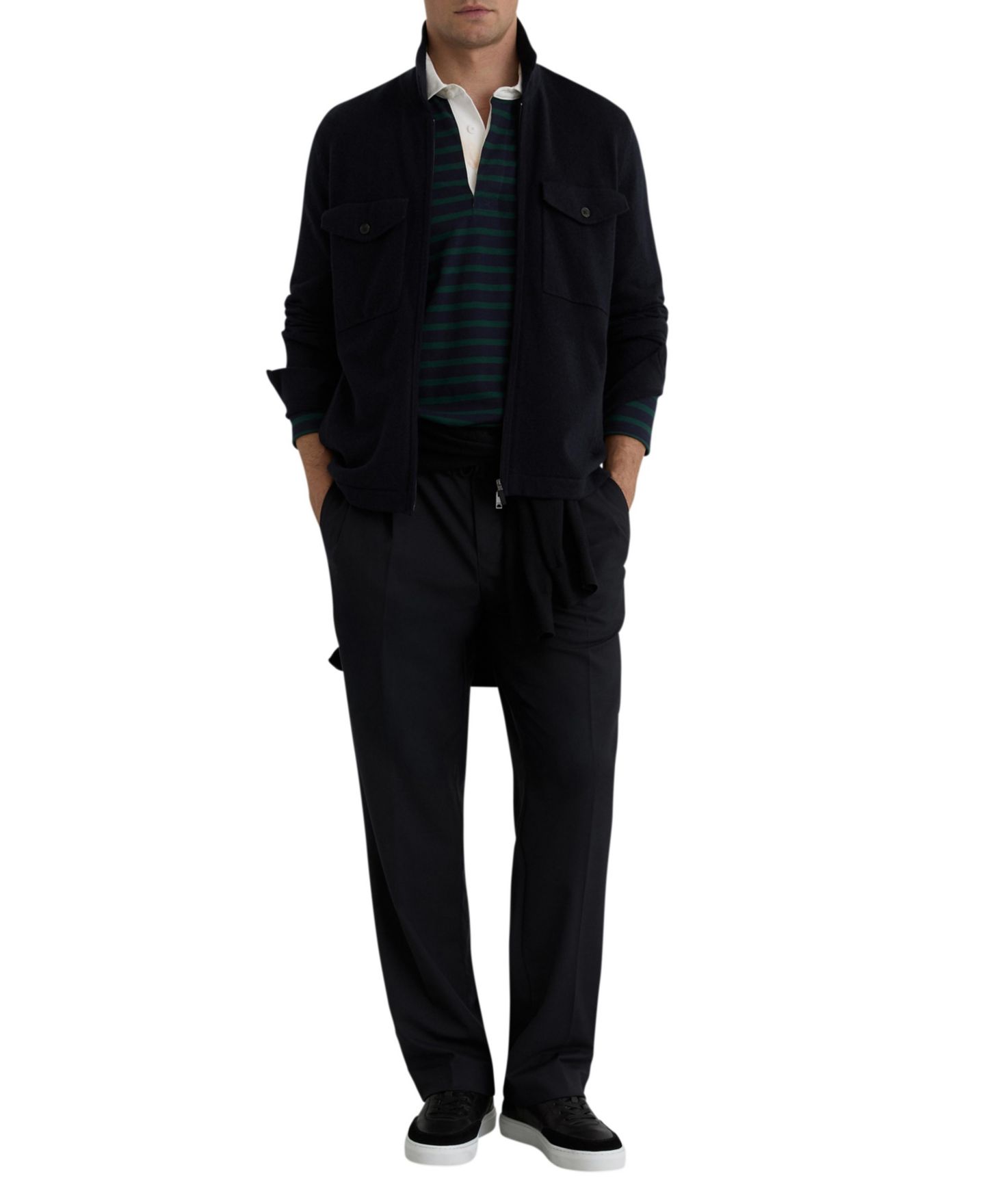 Мужская рубашка REISS Dunstall Wool Knitted Zip-Through Overshirt, цвет: Тёмно-синий — фото 3