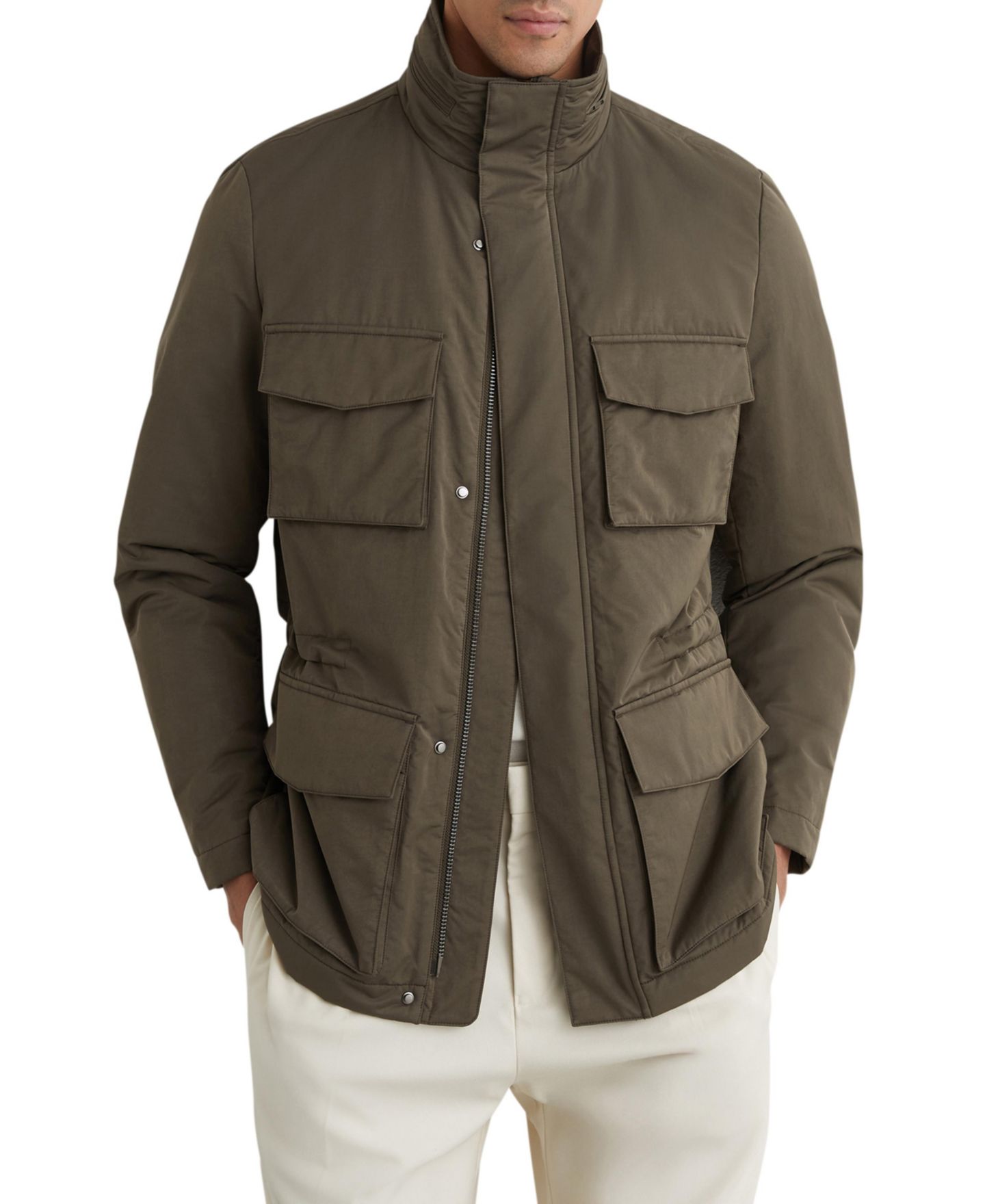 Мужская куртка REISS Oswald Cotton-Blend Padded Four-Pocket, цвет: Хаки зелёный — фото 1