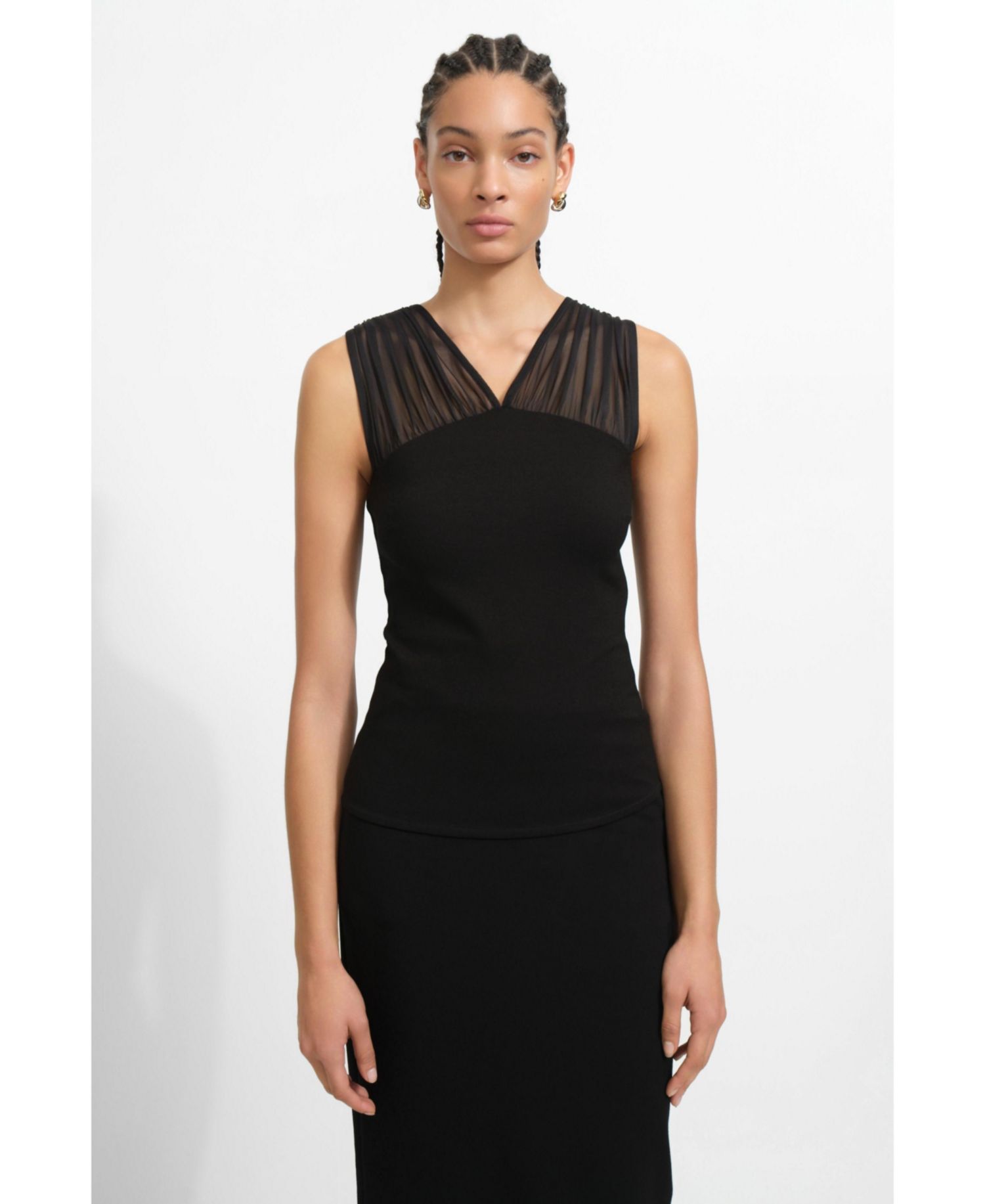 Women's Bellamy V-Neck Mesh-Framed Sleeveless Jersey Fitted Cocktail Top
