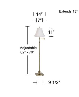 Traditional Swing Arm Floor Lamp 70" Tall Antique Brass Imperial  Fabric Bell Shade for Living Room Reading Bedroom