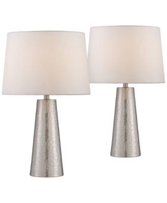 27 1/2" Tall Cylinder Modern Table Lamps Set of 2 Leaf Finish Hammered Metal Living Room Bedroom Bedside