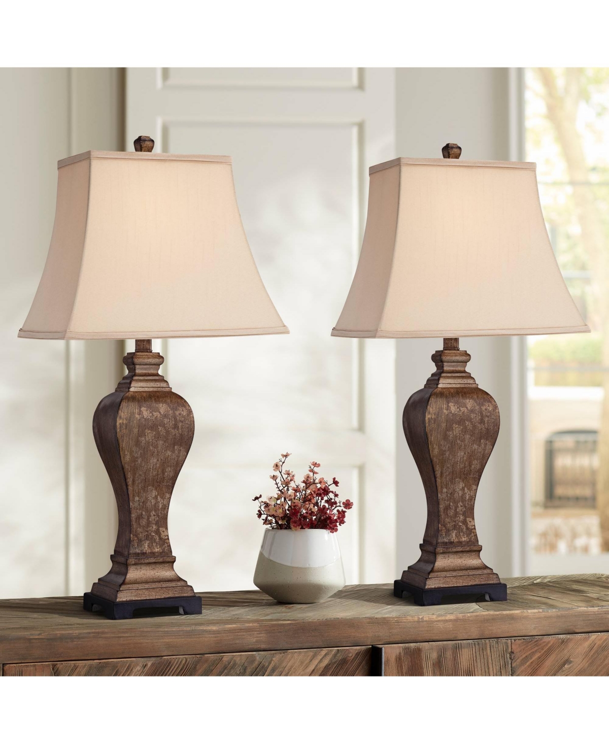 Regency Hill Edgar 29" Tall Urn Traditional Country Cottage End Table Lamps Set of 2 Bronze Finish Living Room Bedroom