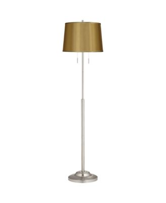 Abba Modern 65" Tall Standing Floor Lamp Twin Pull Chain Metal Brushed Steel Finish Drum Sydnee Shade