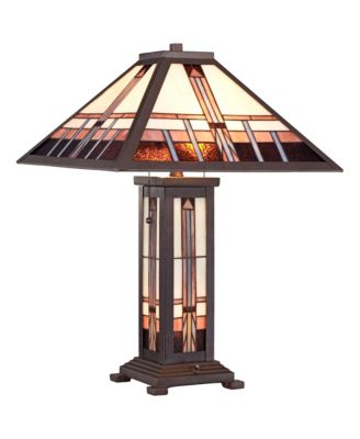 Robert Mission Style Table Lamp 26" High Art with Table Top Dimmer Stained Glass Shade for Bedroom Living Room Bedside