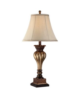 Rustic Traditional Vintage Table Lamp 30" Tall with USB Dimmer Cord Tan Fabric Bell Shade for Bedroom Living Room House Bedside Home