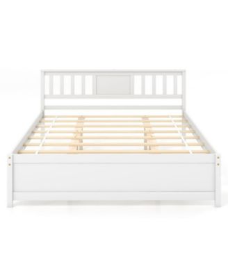  Wooden Platform Bed with Headboard and Wood Slat Support