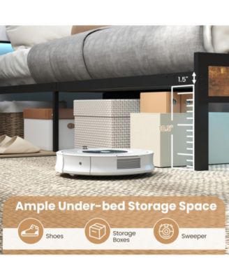Queen Size Bed Frame with LED Light and Charging Station