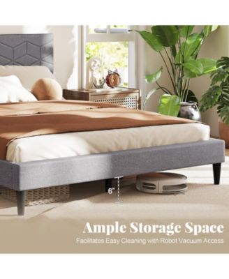 Queen Size Bed Frame Modern Platform Bed with Linen Fabric Upholstered Headboard