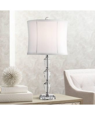Goddin Accent Table Lamp 23" High Faceted Crystal Column Geneva Drum Shade for Bedroom Living Room Bedside Nightstand Kids