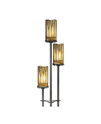 Style Floor Lamp with USB Charging Port 3-Light 72" Tall Amber Art Glass Shade for Living Room Reading