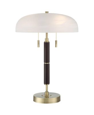 Wyndham 23" High Mid Century Modern Desk Lamp Dual USB Ports Metal Glass Dome Shade Home Office Charging