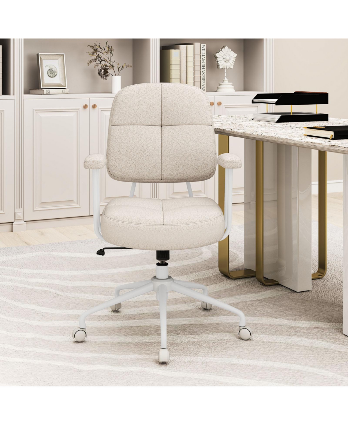 Sugift Leathaire Upholstered Task Home Office Chair with Cushioned Back