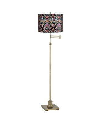 Chic Style Swing Arm Adjustable Floor Lamp 70" Tall Antique Brass Embroidered Drum Shade for Living Room Reading House