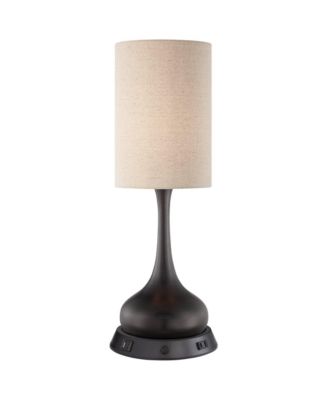 Modern Table Lamp with Dimmable USB and Outlet Workstation Base 24.5" High Bronze Tan Fabric Cylinder for Living Room Desk Bedroom