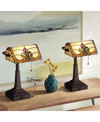 Fleura 17" High Small Rustic Banker Desk Lamps Set of 2 Brown Bronze Finish Metal Home Office Living Room
