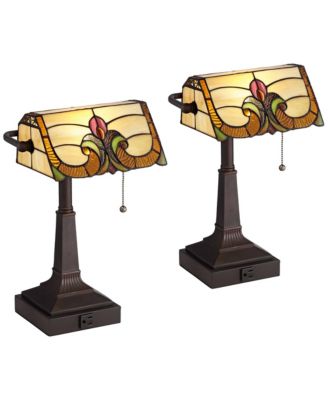 Fleura 17" High Small Rustic Banker Desk Lamps Set of 2 Brown Bronze Finish Metal Home Office Living Room
