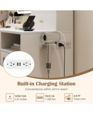 Modern Makeup Vanity Desk with Lighted Mirror Jewelry Cabinet and Stool Set